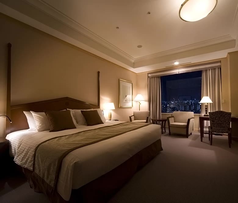 Imperial Hotel Osaka beside the castle moat at night