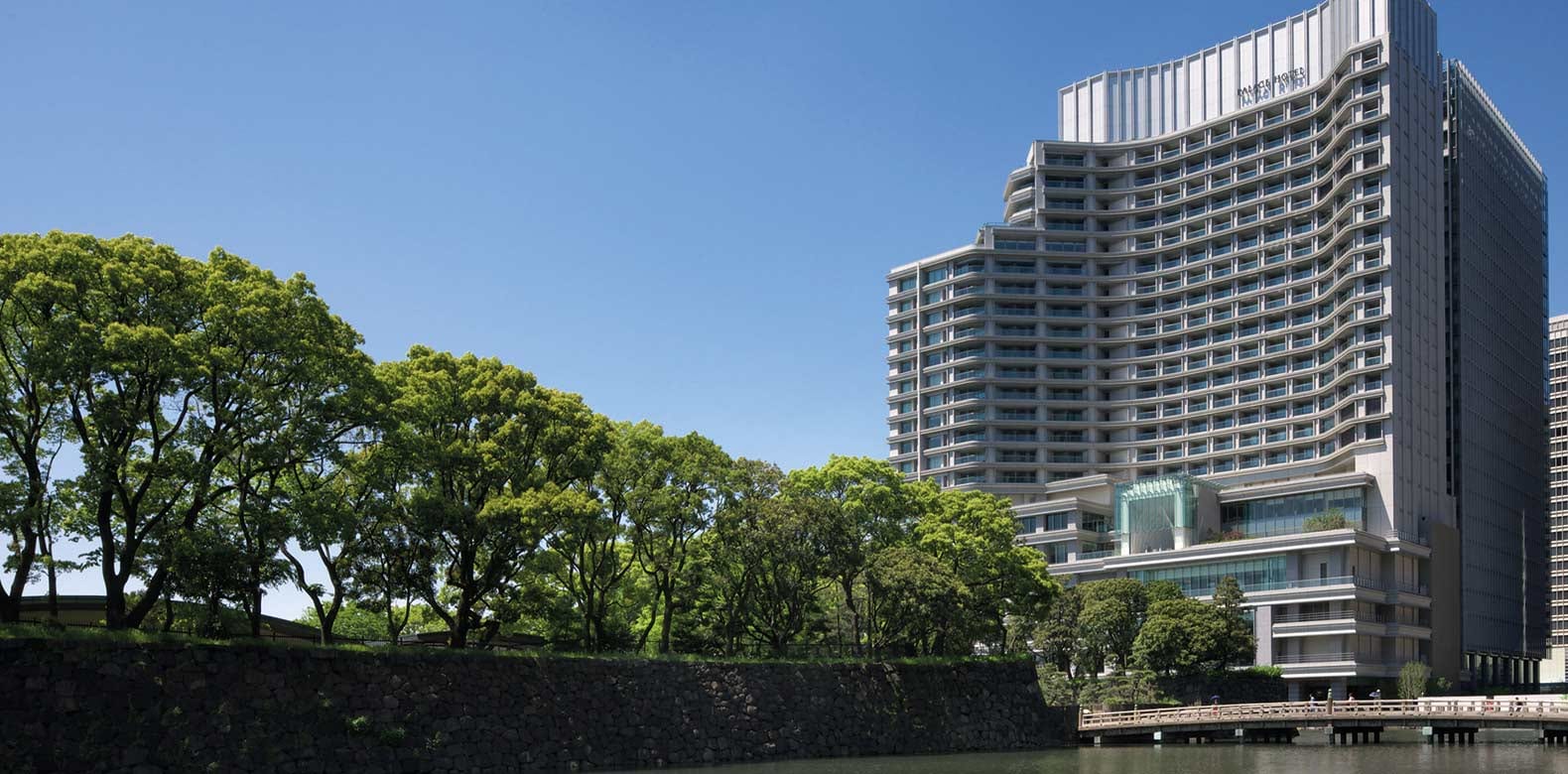 Palace Hotel Tokyo's tower rising above the Imperial Palace moat