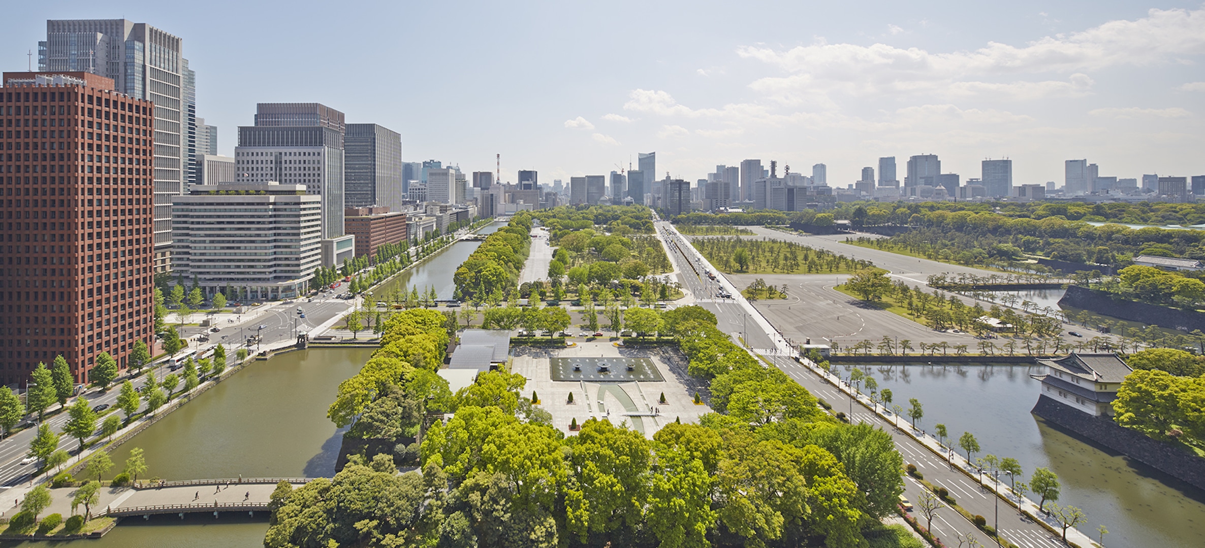 The Imperial Palace moat and gardens from above, Tokyo