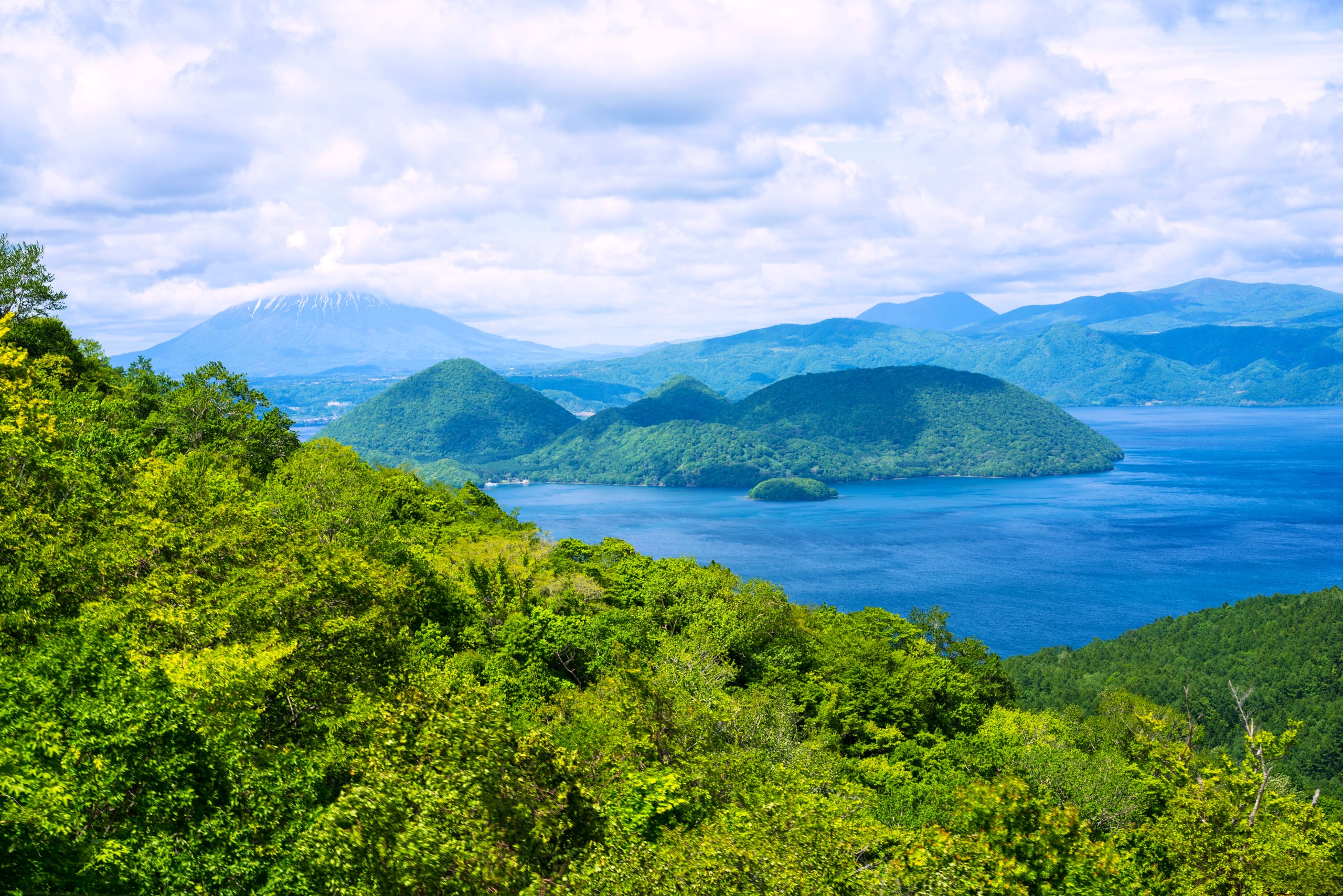 Lake Toya's caldera ringed by volcanoes, Hokkaido