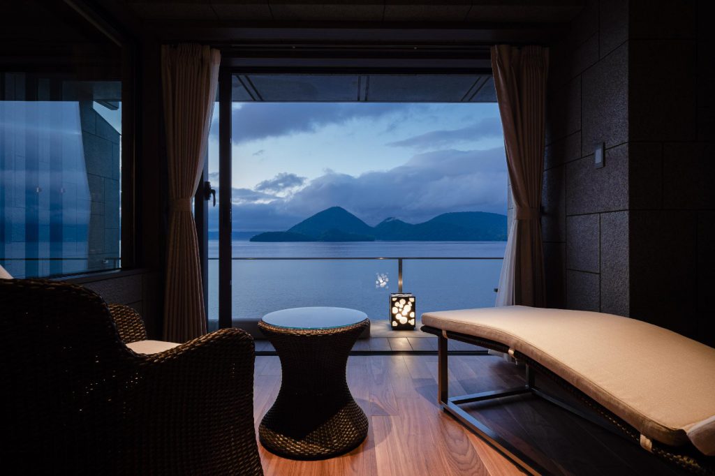Konosumika's lake-facing suite above Lake Toya