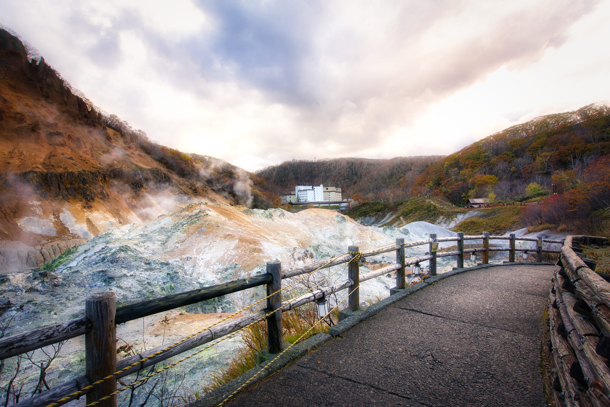 Steam rising from Noboribetsu's volcanic valley, Hokkaido